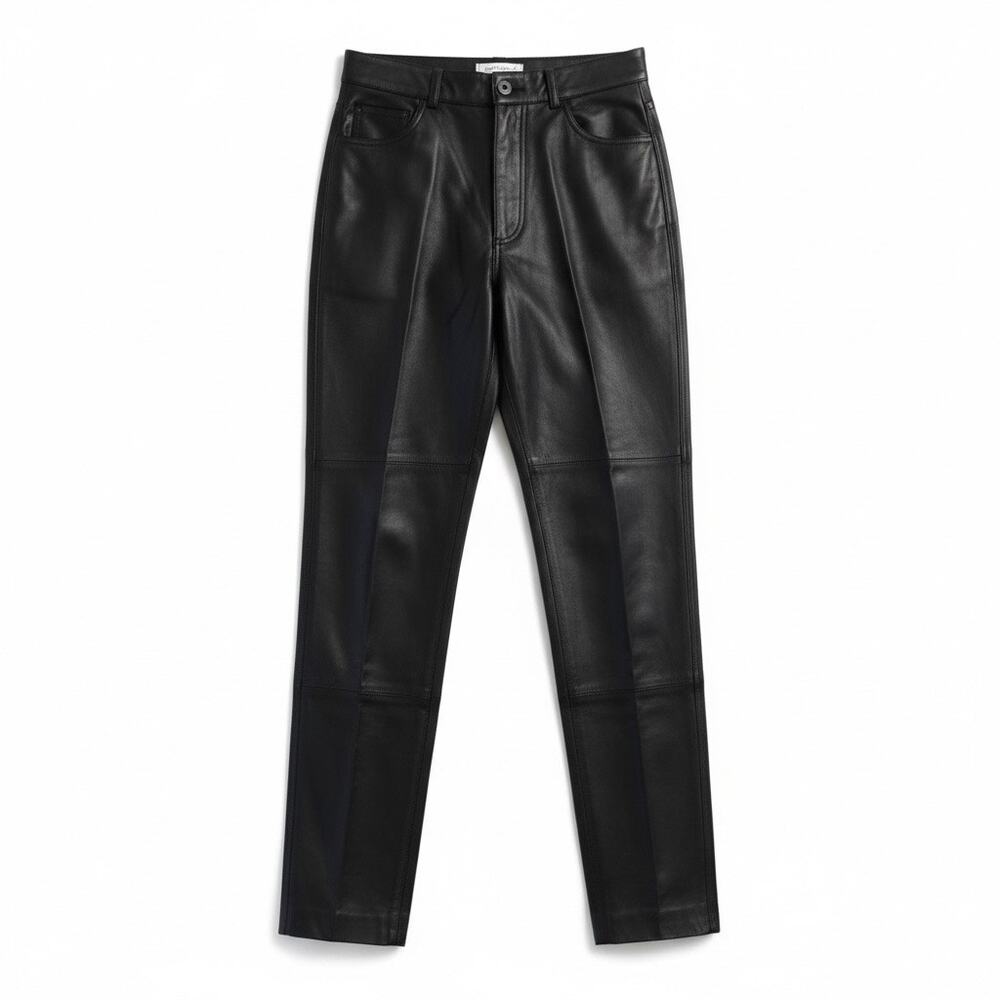 Vintage 90s Black Genuine Leather High Rise Straight Leg Pants NWOT L (28x31)